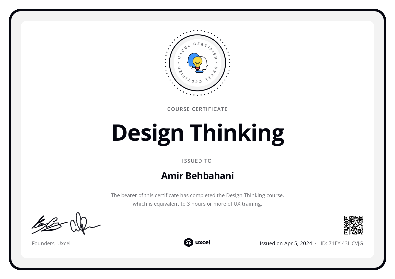 Amir Behbahani's certificate